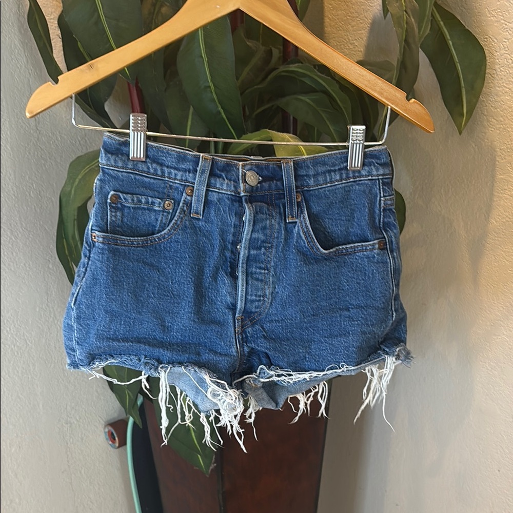 Levi's Blue Jean Shorts Distressed High-Waisted
